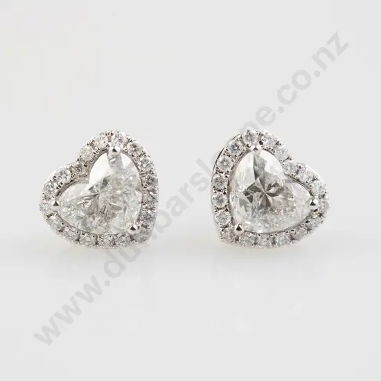 Pair 14ct White Gold Heart Cluster Diamond Stud Earrings