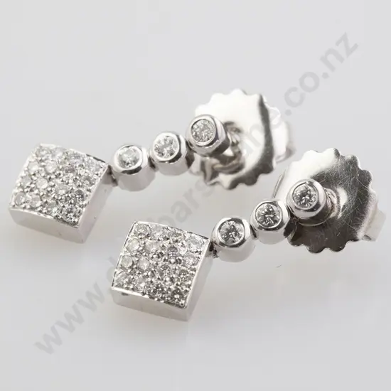 Pair 18ct White Gold Diamond Pendant Earrings