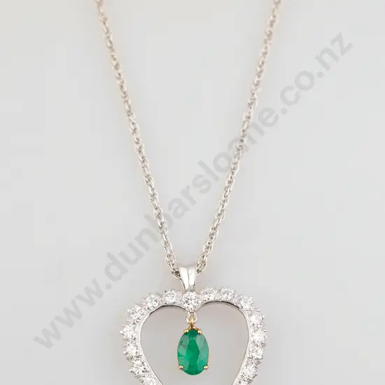 14ct White Gold 23stone Emerald and Diamond Pendant