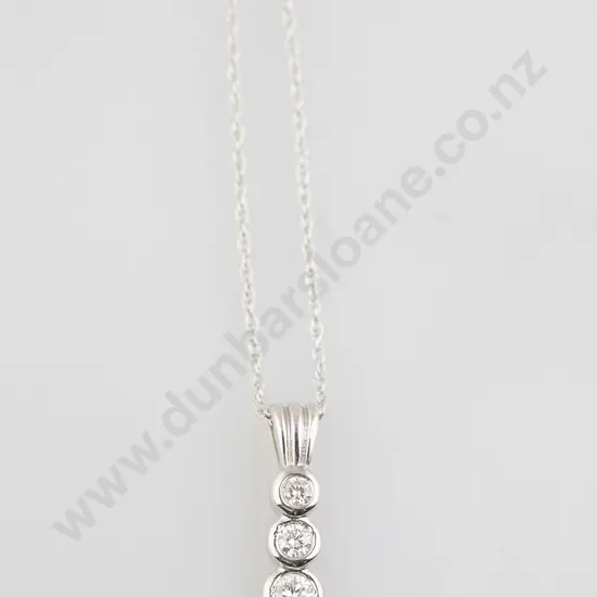 14ct White Gold Three Stone Diamond Pendant