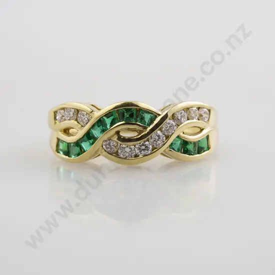 18ct 21stone Emerald and Diamond Fancy Band Ring