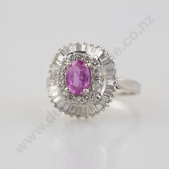 14ct White Gold 53stone Pink Sapphire and Diamond Cluster Ring