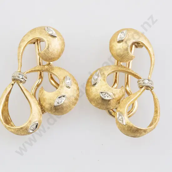 Pair 18ct Diamond Scroll Earrings