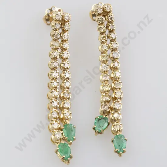 Pair 14ct Emerald and Diamond Pendant Earrings