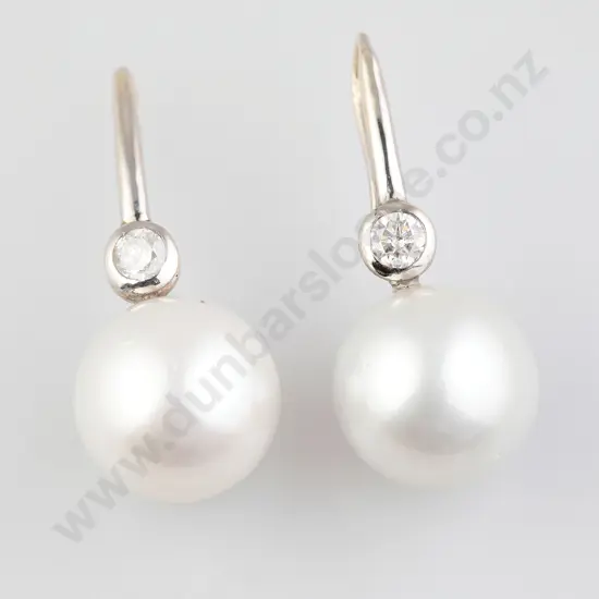 Pair 18ct White Gold South Sea Pearl and Diamond Pendant Earrings