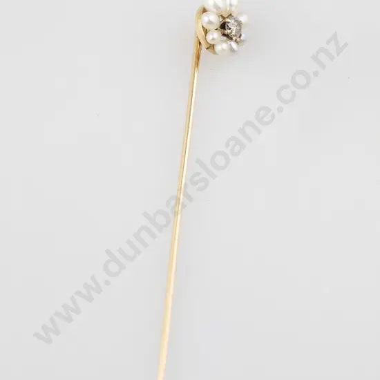 Early C20th 14ct Pearl and Diamond Stick Pin