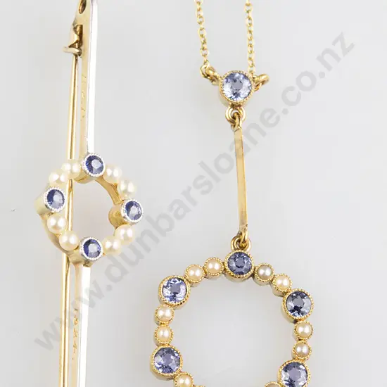 Edwardian 15ct Sapphire & Pearl Pendant