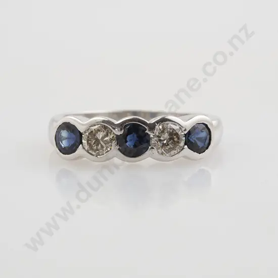 14ct White Gold Five Stone Sapphire and Diamond Bridge Ring