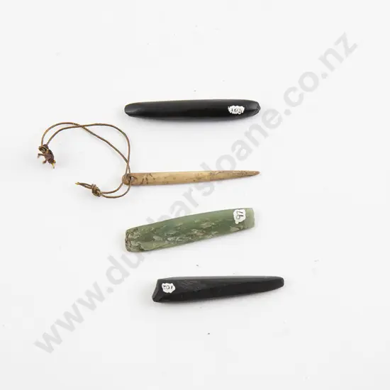 Three small Pounamu Whao/Chisel & small Bone Ngira/Needle (Y-Number Pending)