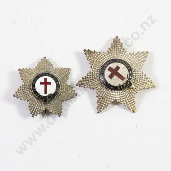Two Vintage Metal Masonic Knights Templar Star Brooches
