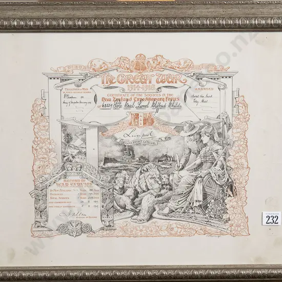 Framed WWI Service Certificate