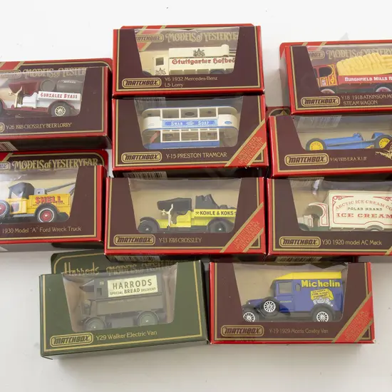 Ten Red Boxed Matchbox Models of Yesteryear