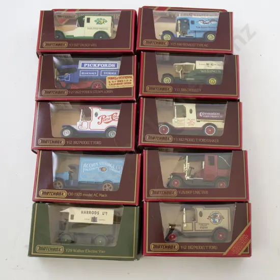 Ten Red Boxed Matchbox Models of Yesteryear