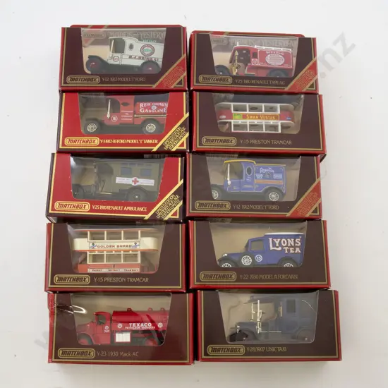 Ten Red Boxed Matchbox Models of Yesteryear