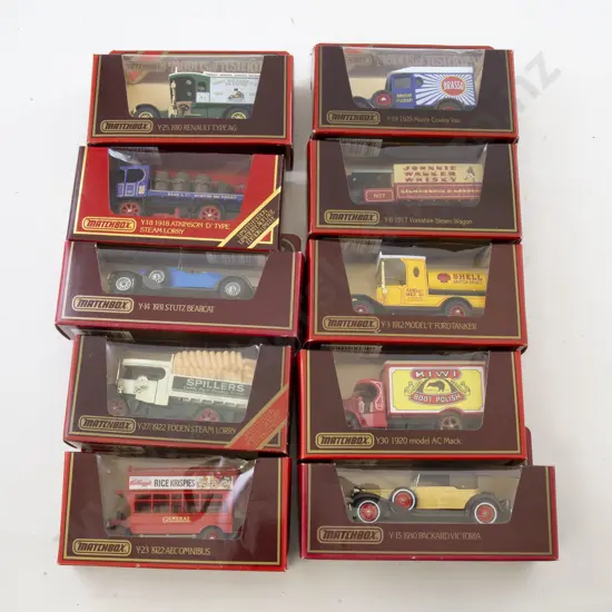 Ten Red Boxed Matchbox Models of Yesteryear
