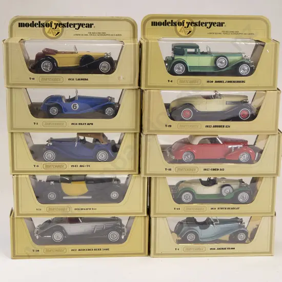 Ten Yellow Boxed Matchbox Models of Yesteryear