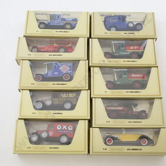 Ten Yellow Boxed Matchbox Models of Yesteryear