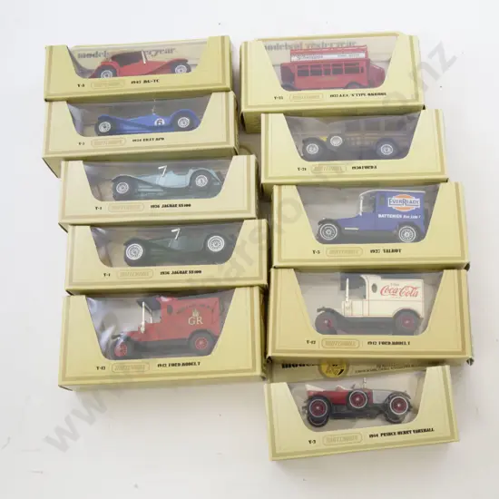 Ten Yellow Boxed Matchbox Models of Yesteryear