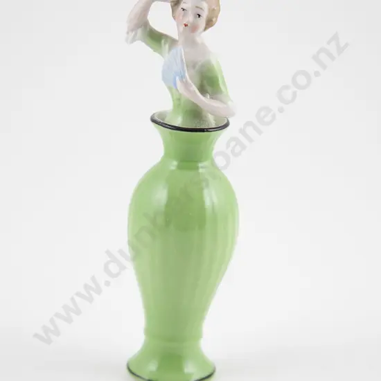 Early C20th German China Half Head Doll on vase base