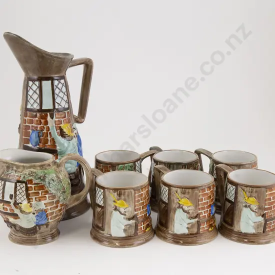 E Radford Ale Jug and Six Mugs