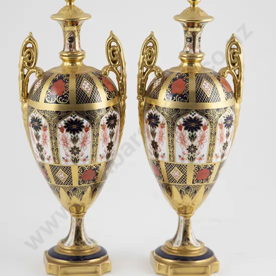 Pair Royal Crown Derby Urn and Covers