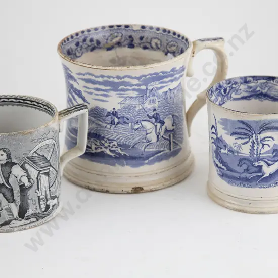 Three Large Victorian Transfer Printed Mugs
