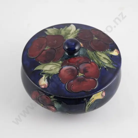 Moorcroft Pansy Pattern Powder Bowl & Cover
