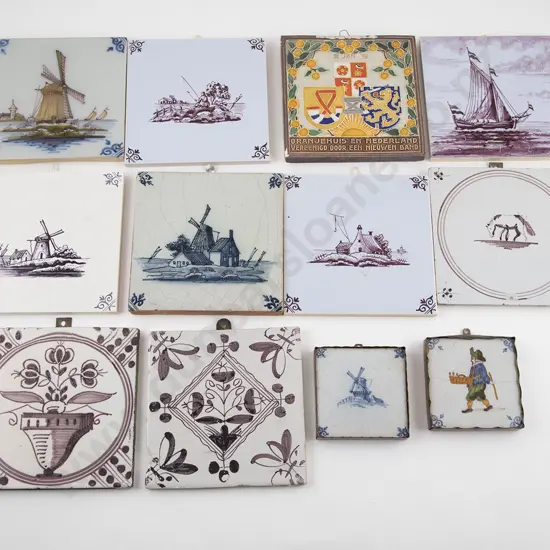 Twelve Antique & Modern Dutch Delft Tiles
