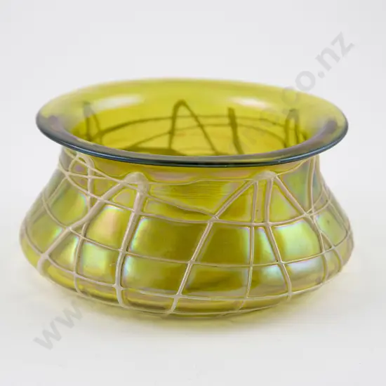 Loetz Art Nouveau Iridiscent Green Glass Bowl