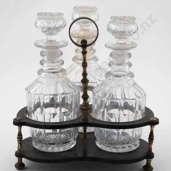 C19th Ebonised & Brass Tantalus