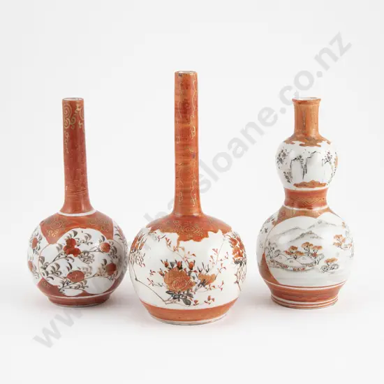 Three Japanese Meiji Period Kutani Ware Vases