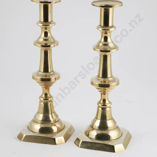Pair Victorian Brass Ejector Candlesticks