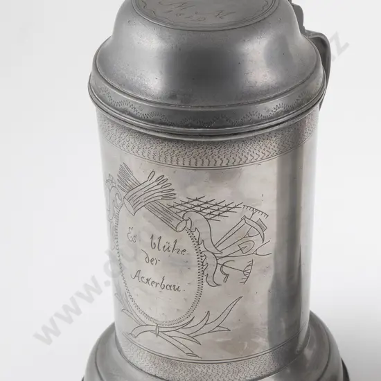 C18th German Pewter Wriggle Work Lidded Tankard