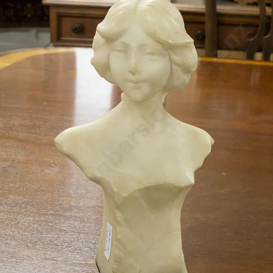 Small Italian Art Nouveau Alabaster Bust Of A Young Woman