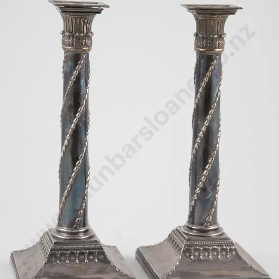 Pair Victorian S/P Column Candlesticks