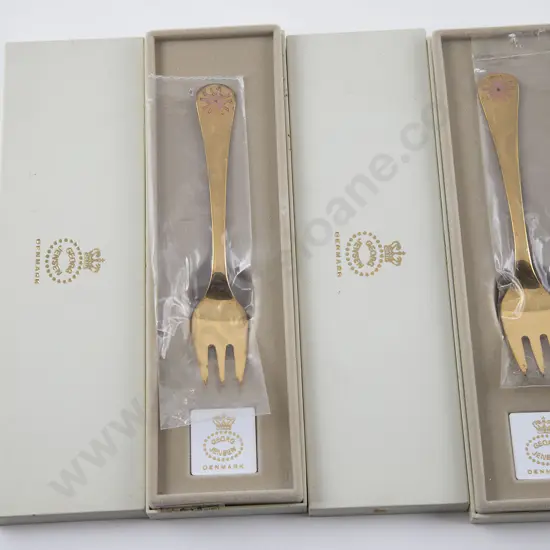 Pair Boxed 1988 George Jensen Annual S/S Gilt Fork & Spoon