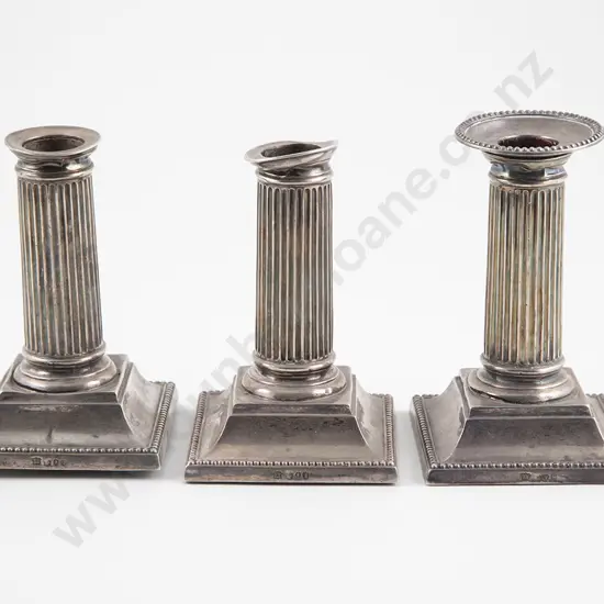 Set Of 3 Vict S/S Column Candlesticks