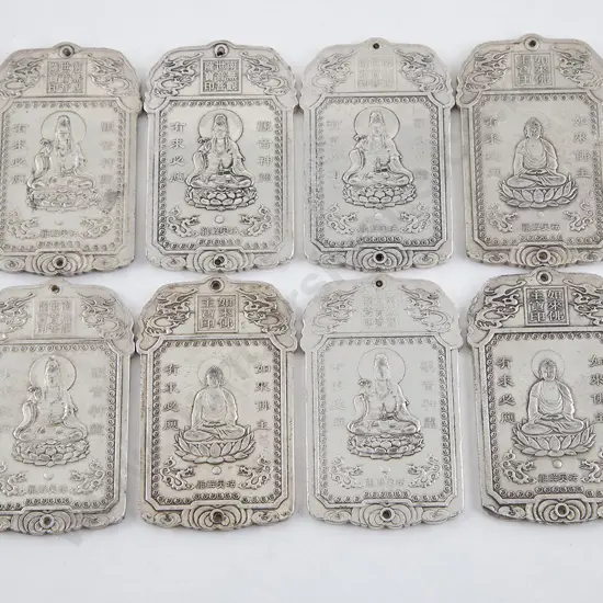 Set Eight Chinese Silver Scroll / Money Plaques