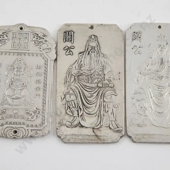 Three Chinese Silver Scroll Weight / Money Plaques