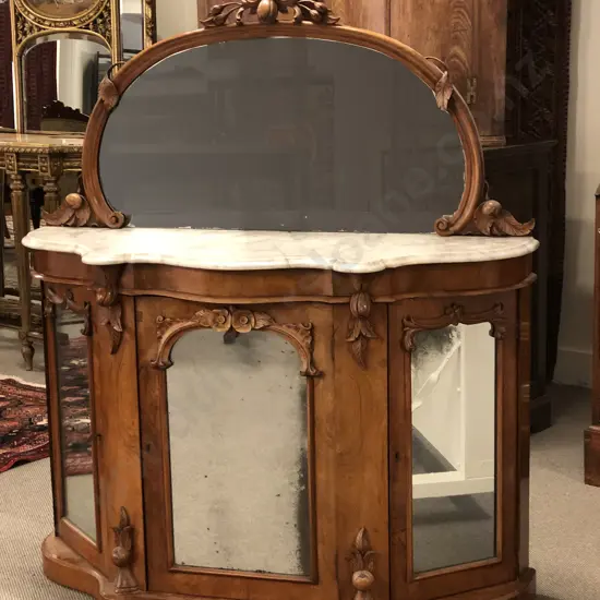 Victorian Walnut Marble Top Side Cabinet
