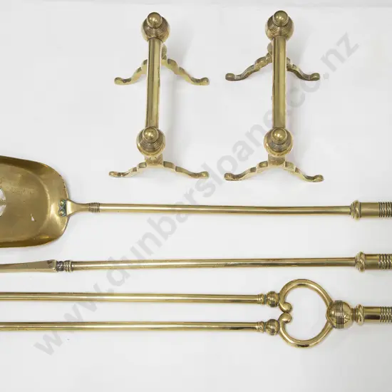 Set of Brass Fire Irons and Dogs
