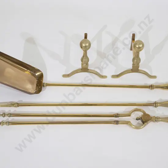 Set of Brass Fire Irons and Dogs