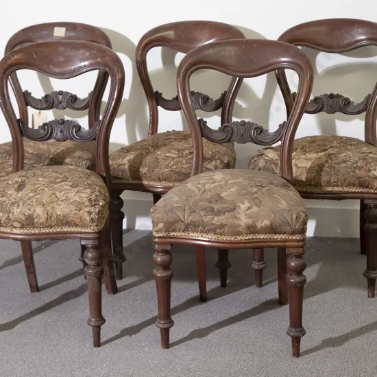 Set of Five Victorian Mahogany Balloon Back Dining Chairs