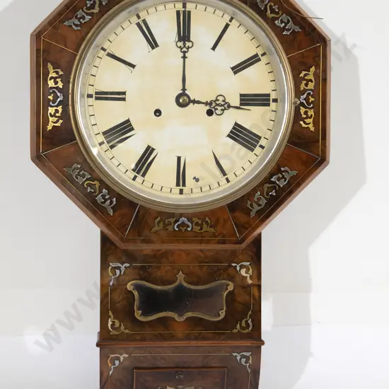 Victorian Burr Walnut Octagonal Drop Dial Wall Clock