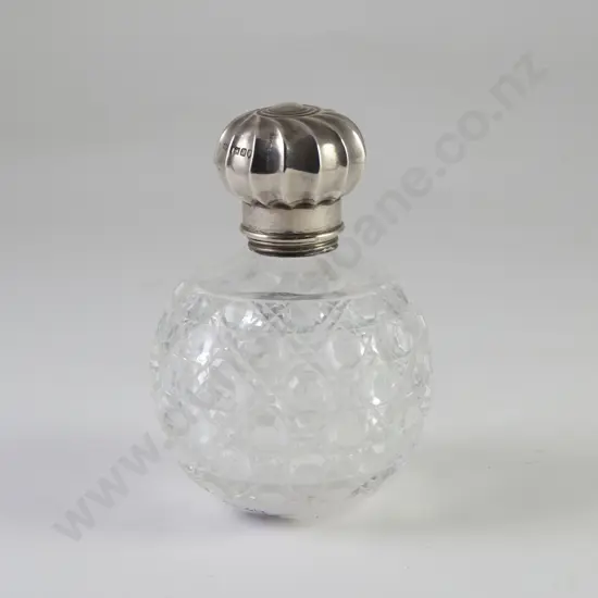 Late Vict S/S Top Cut glass Scent bottle