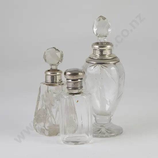 Three S/S Cut Glass Scent Bottles