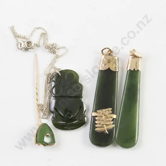 Two 9ct Mounted Greenstone Pendants