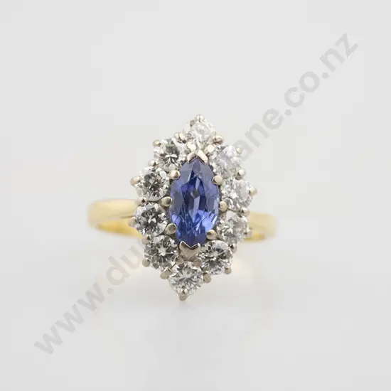 18ct Sapphire & Diamond Marquise Cluster Ring
