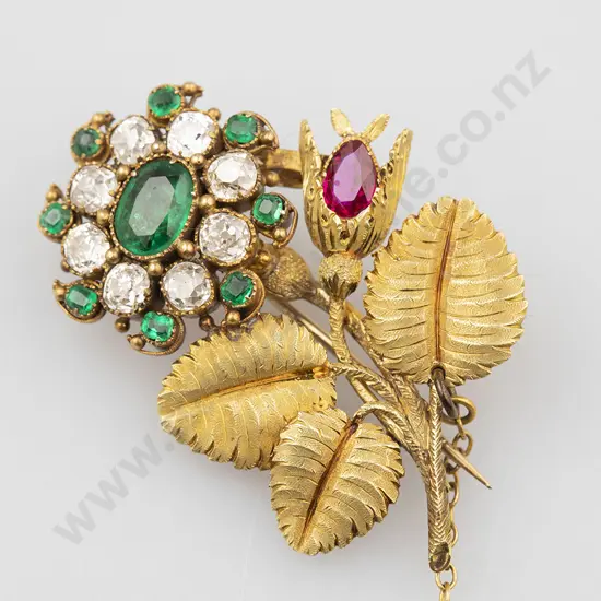 Victorian 18ct Floral Stem Spray Brooch