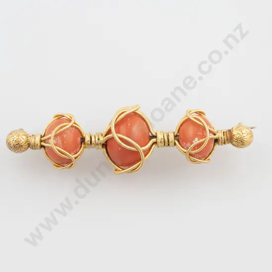 Victorian 18ct Three Coral Brooch
